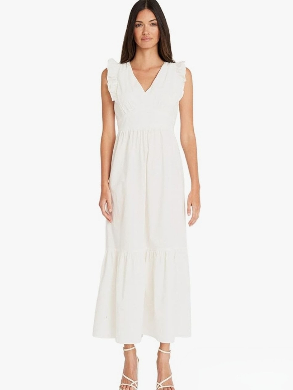 NWT Maggy London Women's V-Neck Ruffle Details Cotton Poplin Maxi Dress- 10